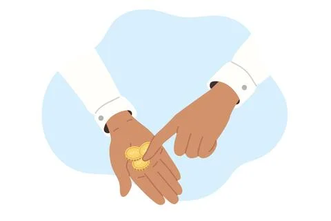 Coins in hands of poor man counting savings and money has to buy food or Illustrazione stock