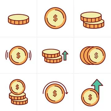Coins Icons Set, Vector Design Stock Illustration