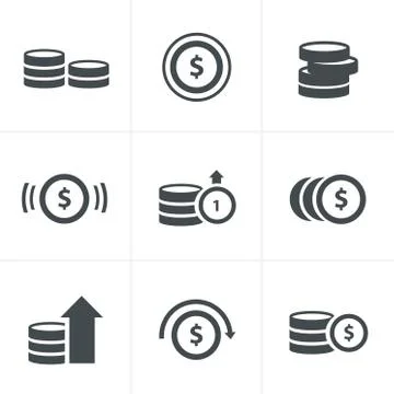 Coins Icons Set, Vector Design Stock Illustration