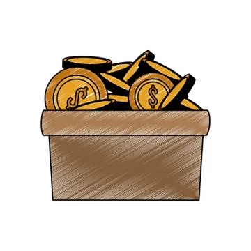 Coins inside box scribble 스톡 일러스트