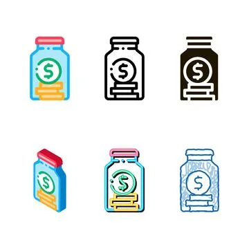 Coins in jar icon vector pack outline Stockillustratie