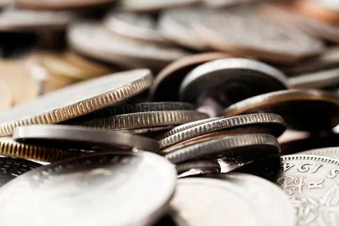 Coins macro background Stock Photos