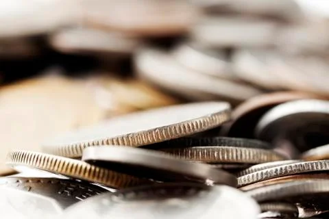 Coins macro background Stock Photos