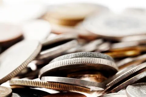 Coins macro background Stock Photos