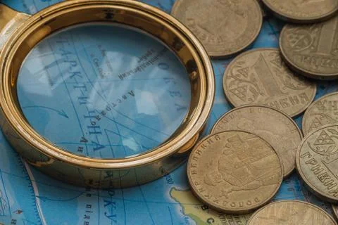Coins magnifier map Foto stock