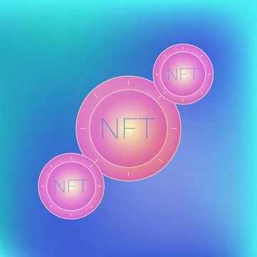 Coins with NFT text on gradient background. Cryptographic token. NFT collec.. Stock Illustration