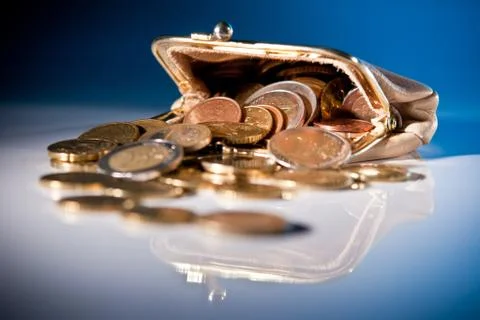 Coins out of the purse Stock Photos