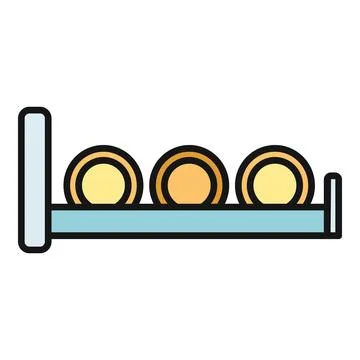 Coins resting on simple shelf flat icon Stock Illustration