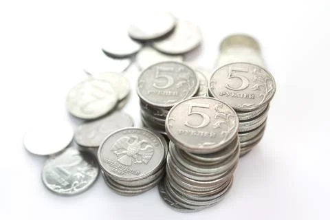 Coins Russian rubles stack isolated Foto stock