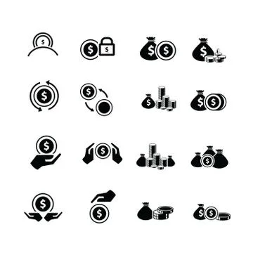 Coins set 16 in 1 Stock Illustration