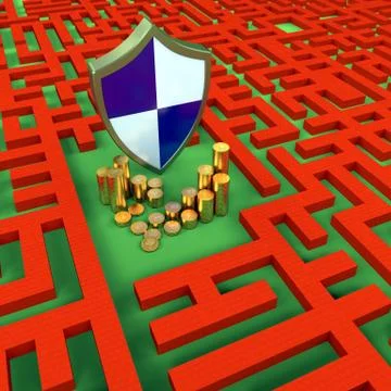 Coins shield maze Stock Illustration
