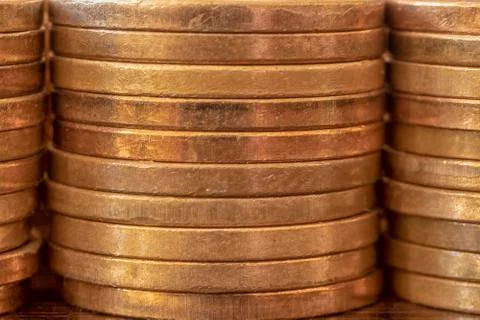 Coins side view. Stock Photos