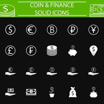 Coins solid pictograms package, finance signs Illustrazione stock