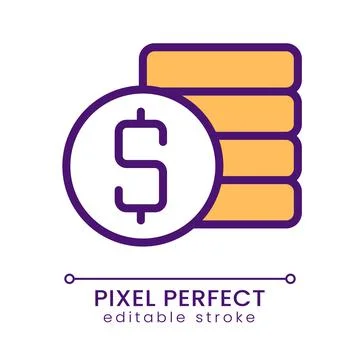 Coins stack and dollar symbol pixel perfect RGB color icon Stock Illustration