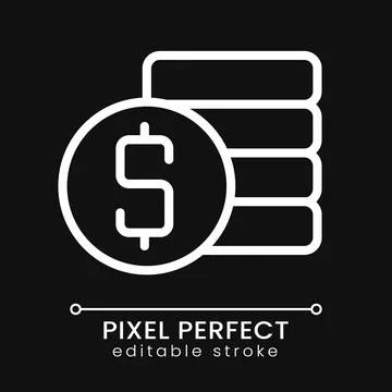 Coins stack and dollar symbol pixel perfect white linear icon for dark theme Stock Illustration