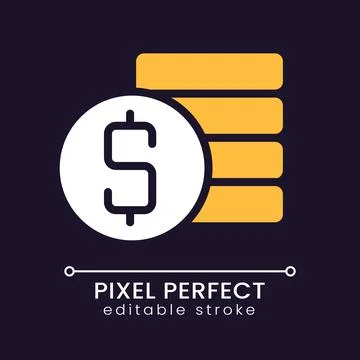 Coins stack and dollar symbol pixel perfect RGB color icon for dark theme Stock Illustration