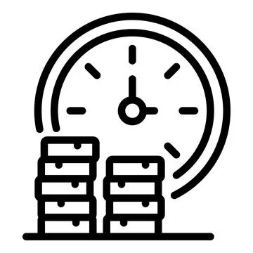 Coins stack and time icon, outline style 스톡 일러스트