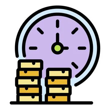 Coins stack and time icon color outline vector 스톡 일러스트