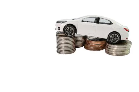Coins stack with car, concept Saving money for car or trade car for cash Stock-Fotos