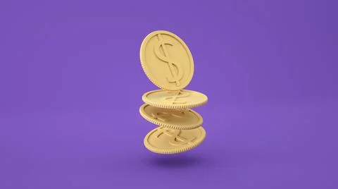 Coins stack falling on purple background, business investment profit, money Stock Illustration