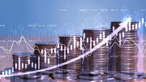 Coins stack with graph chart stock exchange finance and investment Stock Footage 229912846