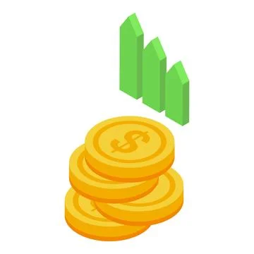 Coins stack grow graph icon isometric vector. Money investment Stock Illustration