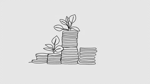 Coins stack with growing plant one line drawing animation. Video clip with alpha Stock-Footage 257172376