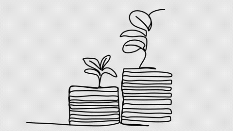 Coins stack with growing plant one line drawing animation. Video clip with alpha Stock-Footage 257175205