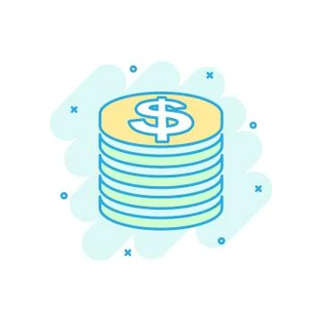 Coins stack icon in comic style. Dollar coin vector cartoon illustration pict 库存插图