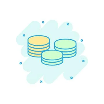 Coins stack icon in comic style. Coin cash vector cartoon illustration pictog 스톡 일러스트
