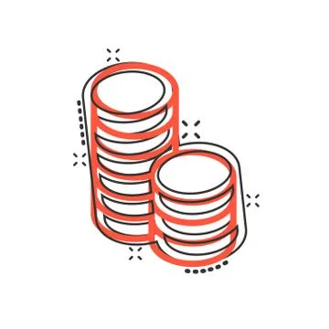 Coins stack icon in comic style. Dollar coin cartoon vector illustration on w Illustrazione stock