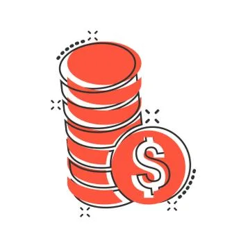 Coins stack icon in comic style. Dollar coin cartoon vector illustration on w 스톡 일러스트