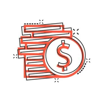 Coins stack icon in comic style. Dollar coin cartoon vector illustration on w 스톡 일러스트