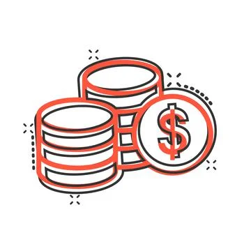 Coins stack icon in comic style. Dollar coin cartoon vector illustration on w 库存插图