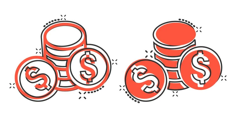 Coins stack icon in comic style. Dollar coin cartoon vector illustration on w Stockillustratie