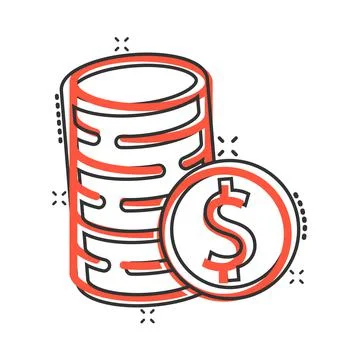 Coins stack icon in comic style. Dollar coin cartoon vector illustration on w Illustrazione stock