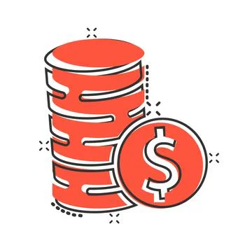 Coins stack icon in comic style. Dollar coin cartoon vector illustration on w Illustrazione stock