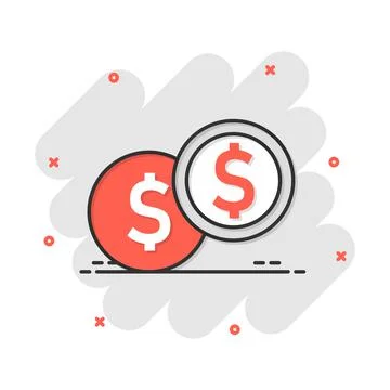 Coins stack icon in comic style. Dollar coin vector cartoon illustration pict 库存插图