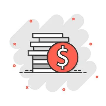 Coins stack icon in comic style. Dollar coin cartoon vector illustration on w 库存插图