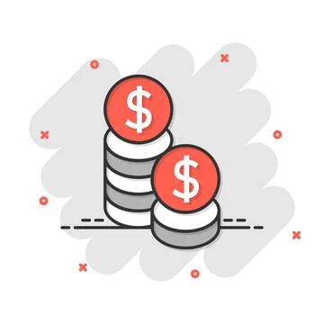 Coins stack icon in comic style. Dollar coin cartoon vector illustration on w Stock Illustration