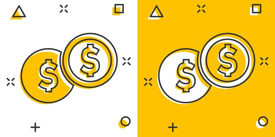 Coins stack icon in comic style. Dollar coin vector cartoon illustration pict 库存插图