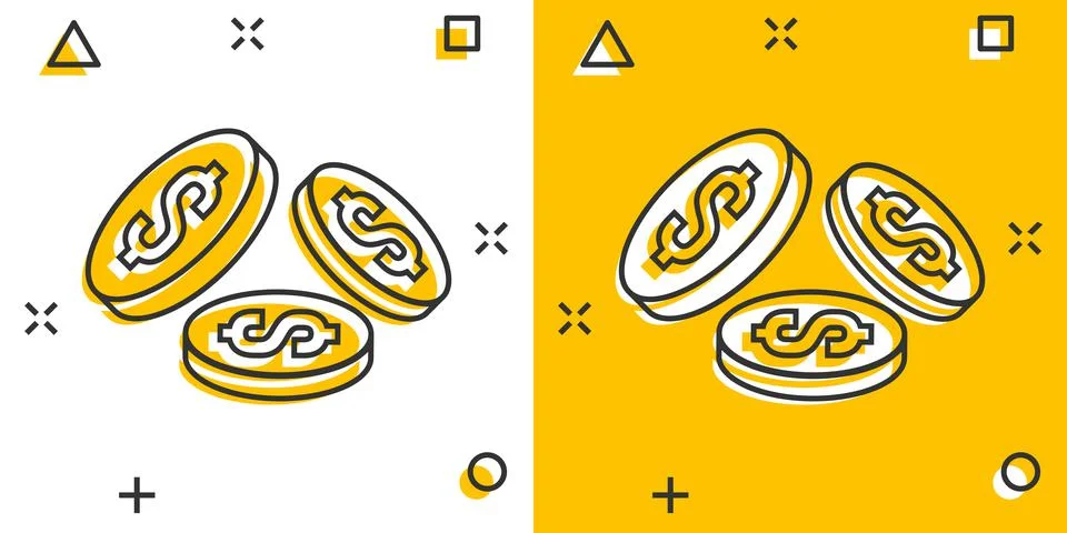 Coins stack icon in comic style. Dollar coin cartoon vector illustration on w Illustrazione stock