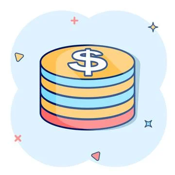 Coins stack icon in comic style. Dollar coin vector cartoon illustration pict 库存插图