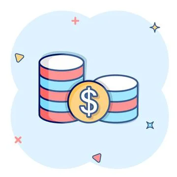 Coins stack icon in comic style. Dollar coin cartoon vector illustration on w Illustrazione stock