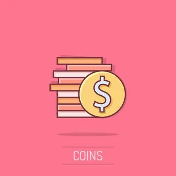 Coins stack icon in comic style. Dollar coin cartoon vector illustration on.. 스톡 일러스트