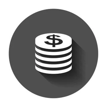 Coins stack icon in flat style. Dollar coin vector illustration with long sha Stock Illustration
