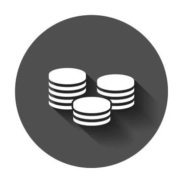 Coins stack icon in flat style. Coin cash vector illustration with long shado 스톡 일러스트