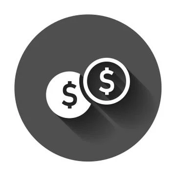 Coins stack icon in flat style. Dollar coin vector illustration with long sha Illustrazione stock