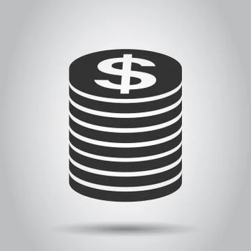 Coins stack icon in flat style. Dollar coin vector illustration on white back Illustrazione stock