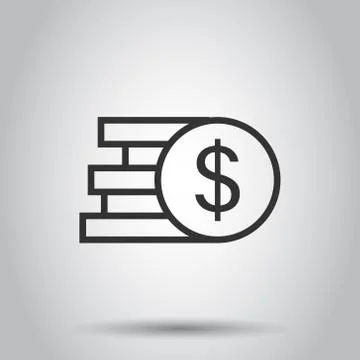 Coins stack icon in flat style. Dollar coin vector illustration on white isol Illustrazione stock